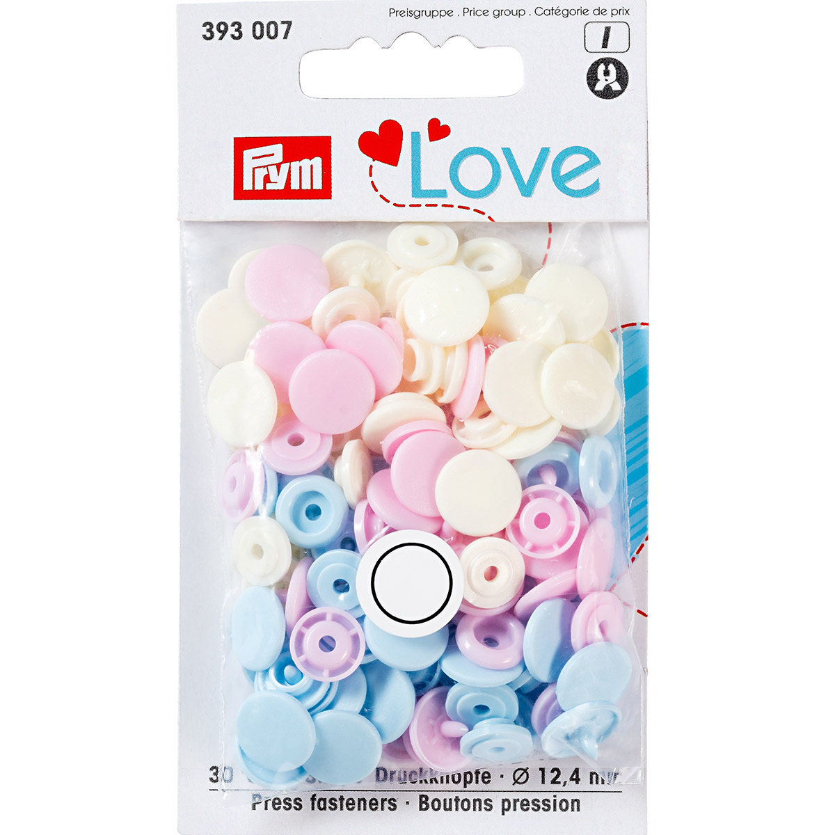 393007 Кнопка PL Color Snaps пластик d 12.4 мм 30 шт. розовые/голубые/перламутровые PRYM Prym Love 