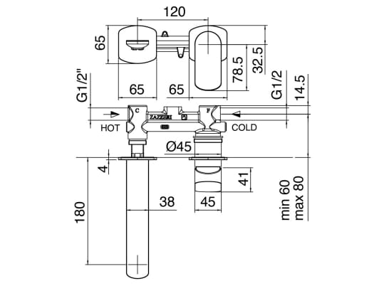 Настенный смеситель для раковины Zazzeri Surf ARCH-00029921 - Вид №2