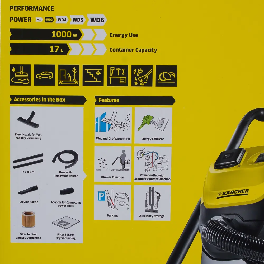 Пылесос строительный Karcher WD 3 P Premium 1.629-891.0, 1000 Вт, 17 л 81944534 STLM-2043421  - Вид №6