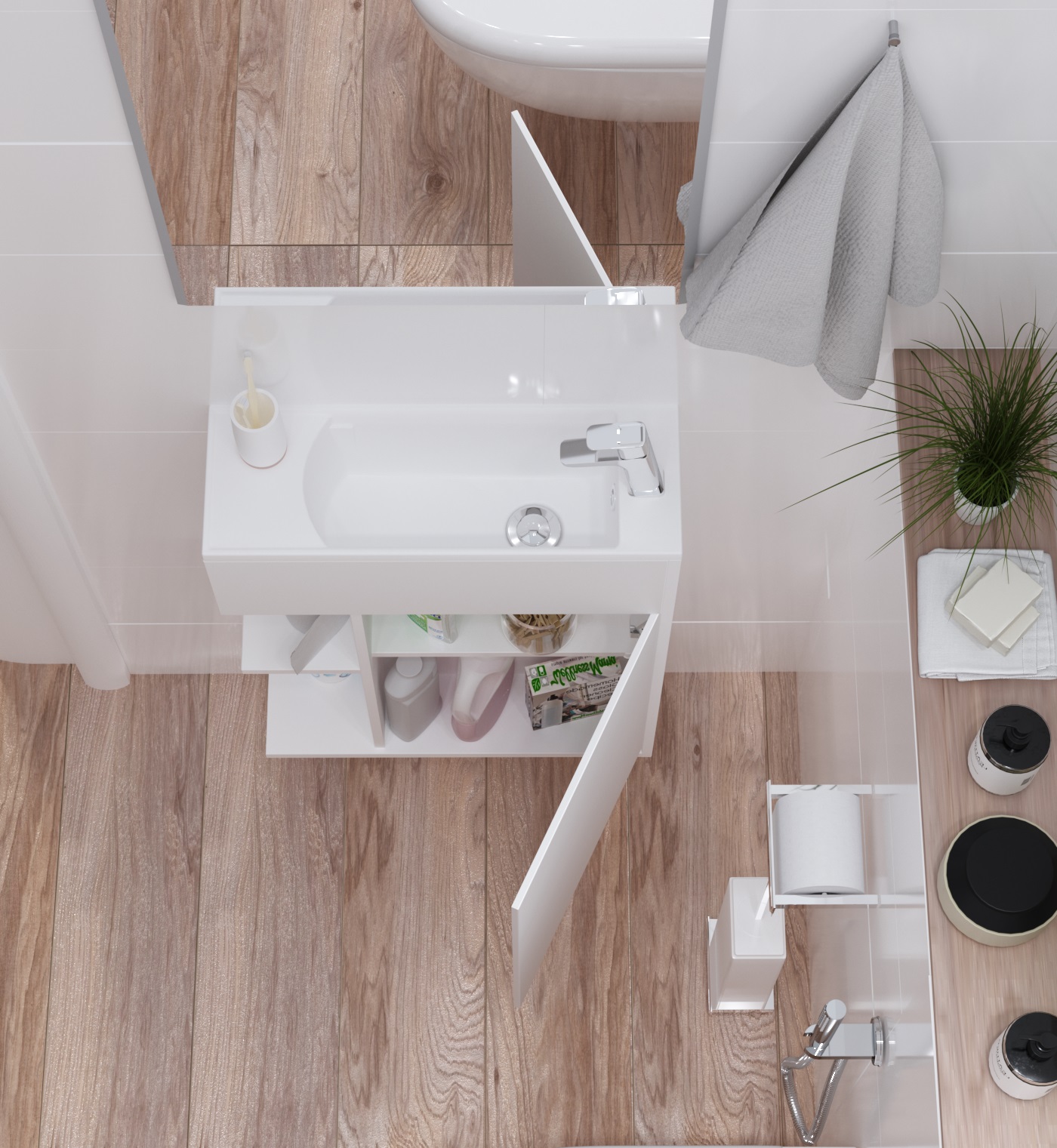 У94716 Тумба с раковиной Stretto 50П 1д. Белый глянец 1 Marka Stretto  - Вид №4