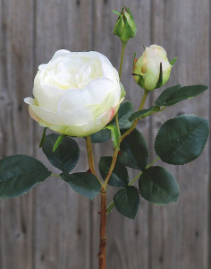 2592 778 a3 Роза искусственный цветок, 1 цветок, 2 бутона, 60 см, real touch soft, бежево-белый H-andreas