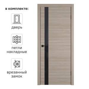 Дверь межкомнатная со стеклом Канзас 80x200 см ПВХ цвет дуб европейский красный с замком и петлями 89168429 STLM-2193551