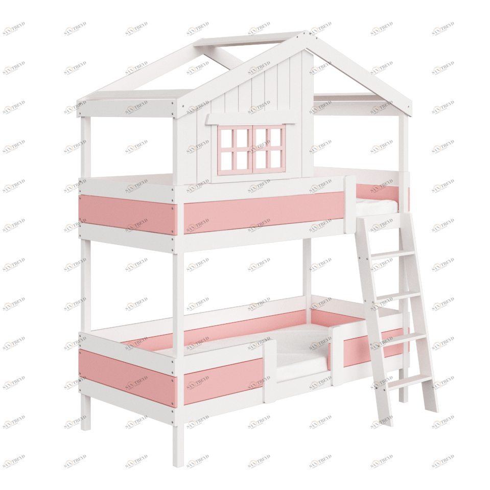 Кровать двухъярусная белая с розовым "Шале L" ELLIPSE ELLIPSE HOME 00-3951302 Белый;розовый Santreyd 