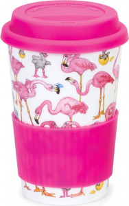 10632213 Dunoon Кружка с силиконовой крышкой Dunoon "Яркие фламинго" 440мл Фарфор костяной