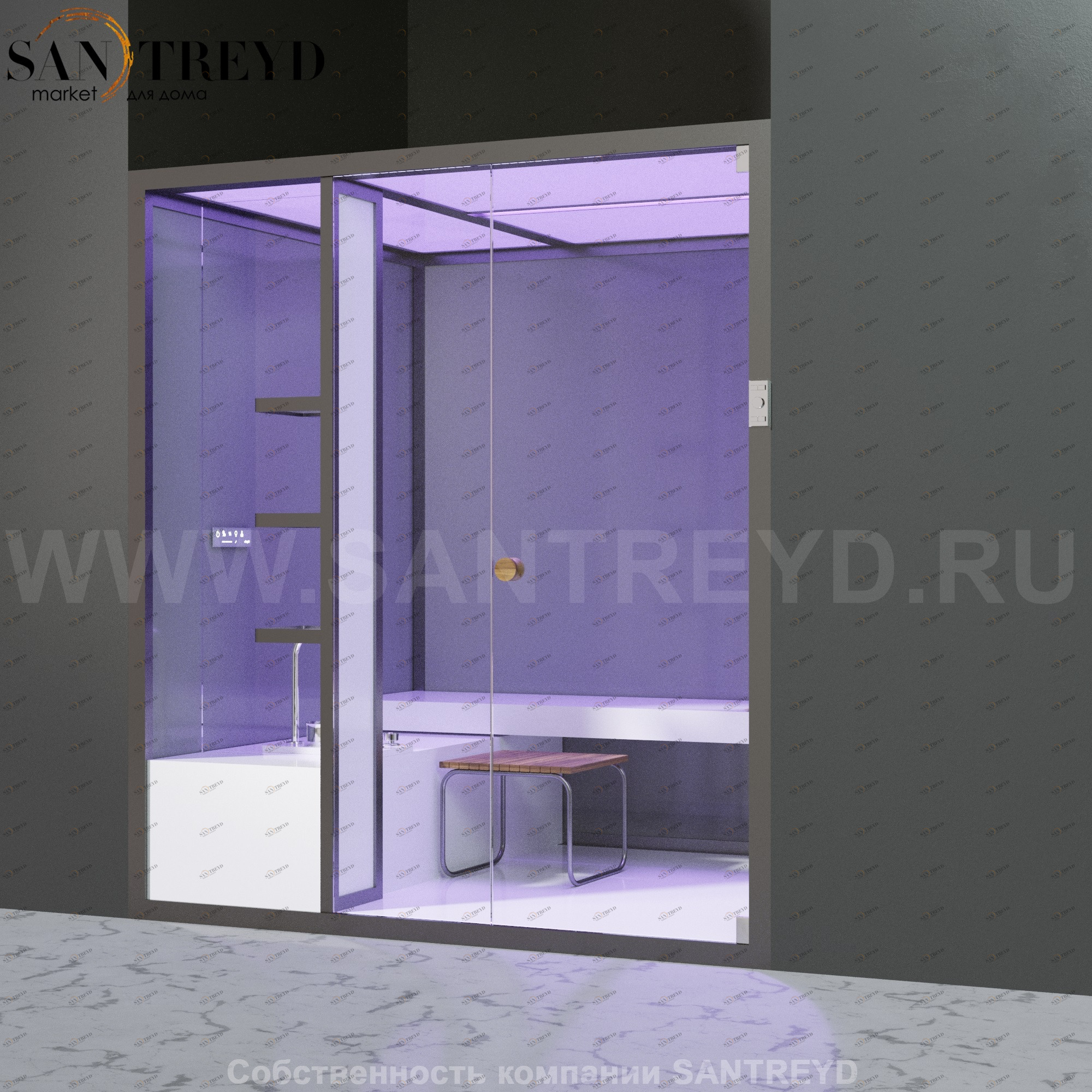 Effegibi BODYLOVE H BL30030001  Хаммам. Установка: в нишу. Мощность: 7 кВт макс. Размеры: длина 200 см, ширина 176 см. Отделка: гладкое стекло.