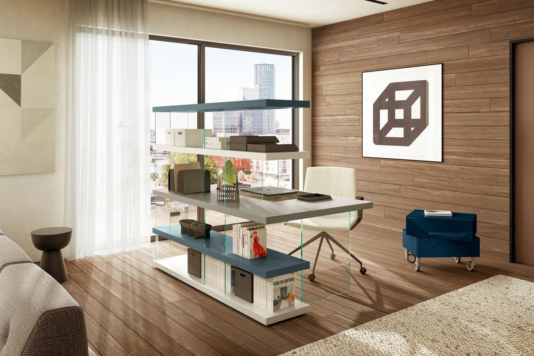 Секционный книжный шкаф с письменным столом Lago домашний офис ARCH-00145815 - Вид №2