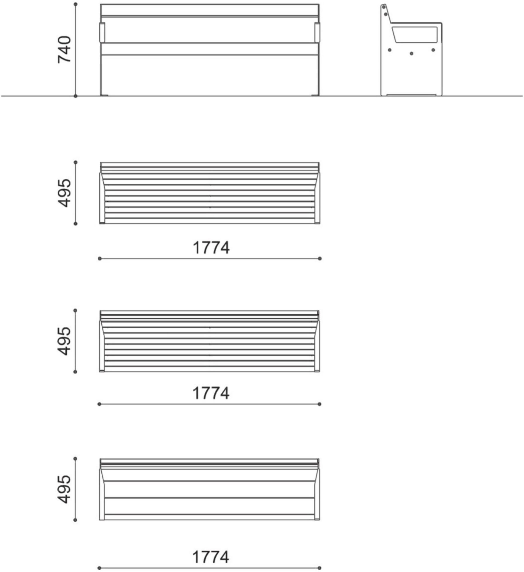 City Design Скамья из оцинкованной стали с подлокотниками со спинкой Lena Lena m - Вид №1