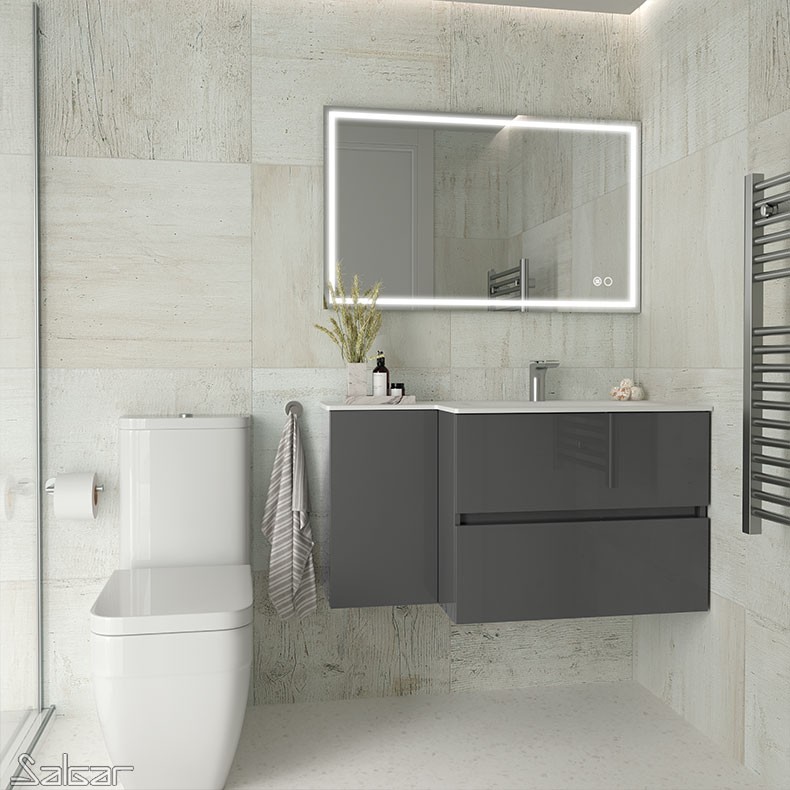 87984 SALGAR Твердая поверхность раковины на заказ, две разные глубины, без ловушки для бутылок и сливного поддона 46 см 1201-1500 x 12 x 460 мм  - Вид №5