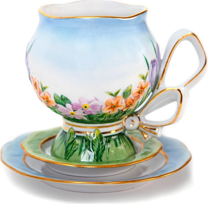 10645459 Промыслы Вербилок Чашка с блюдцем 300 п/3х Подарочная с бантом Микс Фарфор, Керамика 