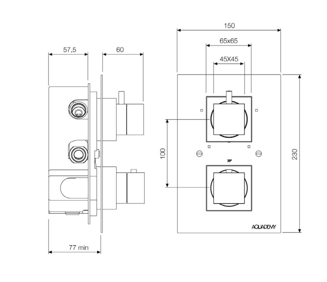 Термостатический смеситель для душа с 2 отверстиями Aquademy Quadro ARCH-00120263 - Вид №2