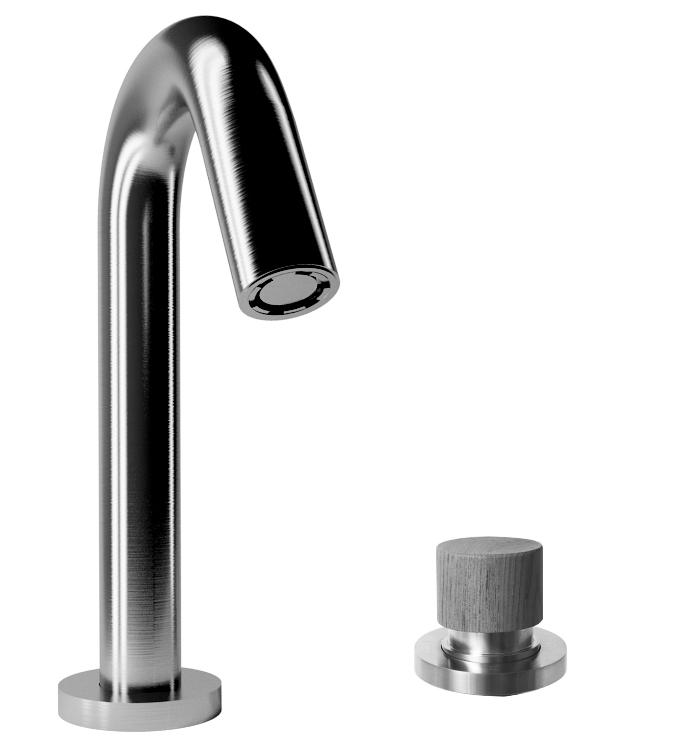 69502 Смеситель для раковины на 2 отверстия из матовой нержавеющей стали 316 с традиционным картриджем. Bongio Time2020 Wood 