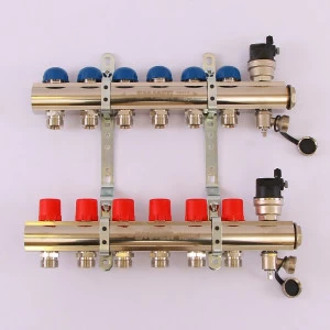 Коллекторная группа TOPWAY с регулировочными и термостатическими вентилями с резьбой под евроконус EMMETI 1"x3/4"ЕК 6 выходов