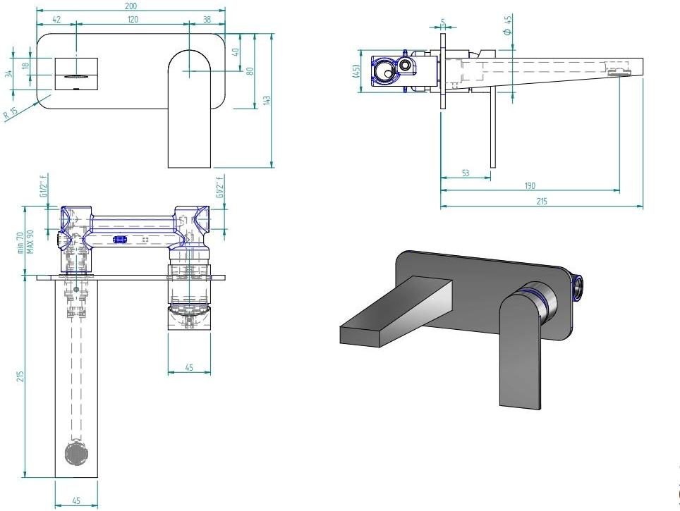 ZAZZERI Смеситель для умывальника настенный 100 sun-id-1443751 - Вид №2