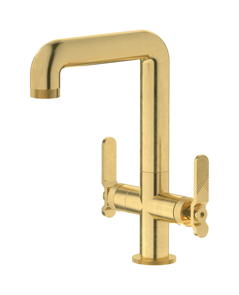 Смеситель для раковины на 1 отверстие с 2 ручками в комплекте с донным клапаном. WE ARE IB b2205on Natural Brass Bold