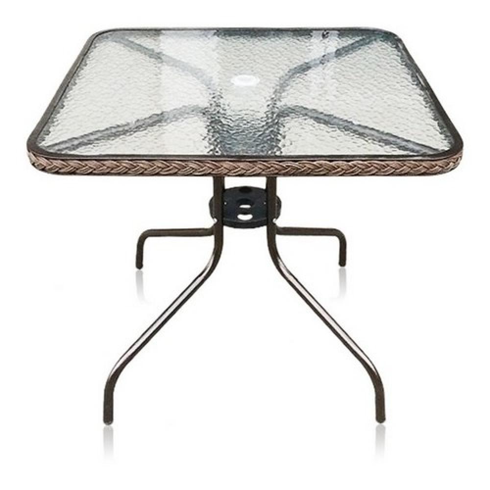 Стол металлический квадратный со стеклянной столешницей, искусственный ротанг "Николь-2" AFINA  240947 Коричневый  - Вид №1