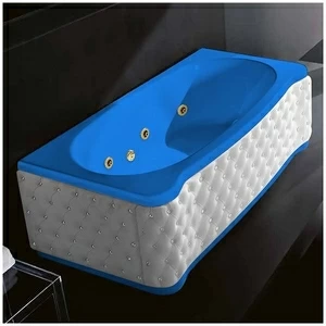 Ванна Gruppo treesse New Classic Young STD-V6747-DX-KBS-GZ голубая с золотой фурнитурой и гидромассажем прямоугольная правая белая кожа кристаллы сваровски