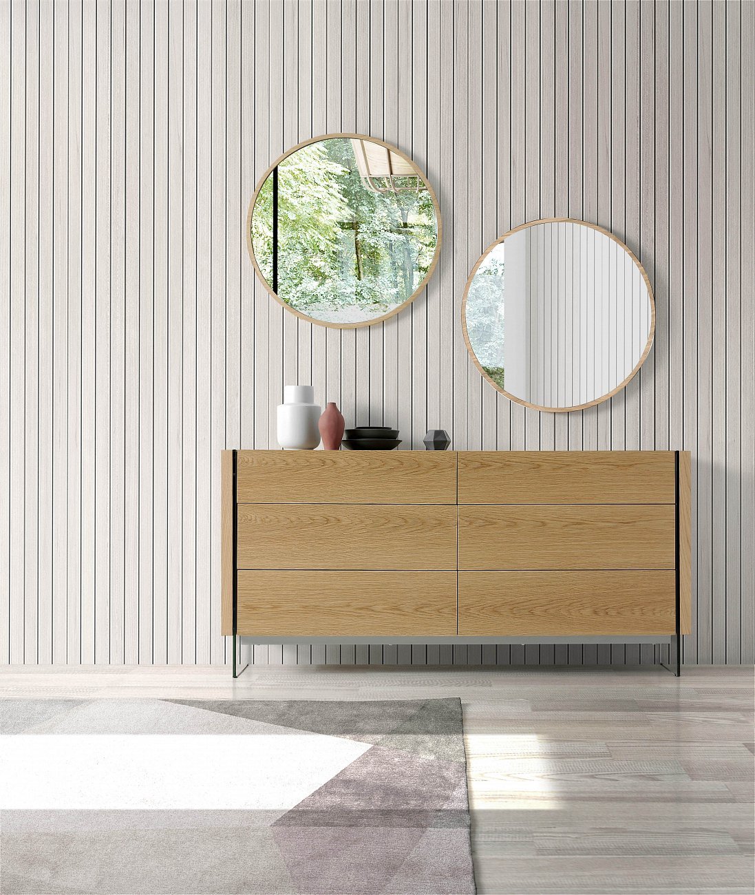 Комод деревянный с 6 ящиками и стеклянными ножками орех CP1712-C-OAK от Angel Cerda ANGEL CERDA ДИЗАЙНЕРСКИЕ 241870 Бежевый;орех  - Вид №2