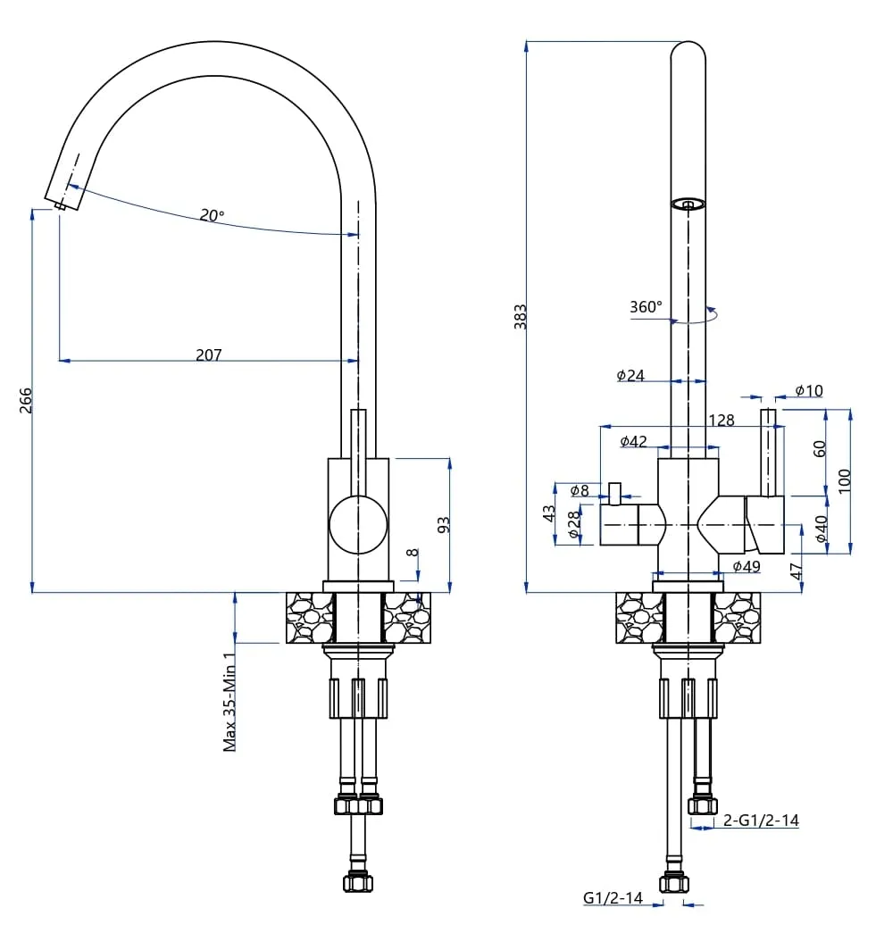 Кухонный смеситель Z-5420 темно-серый GranFest QUARZ - Вид №1