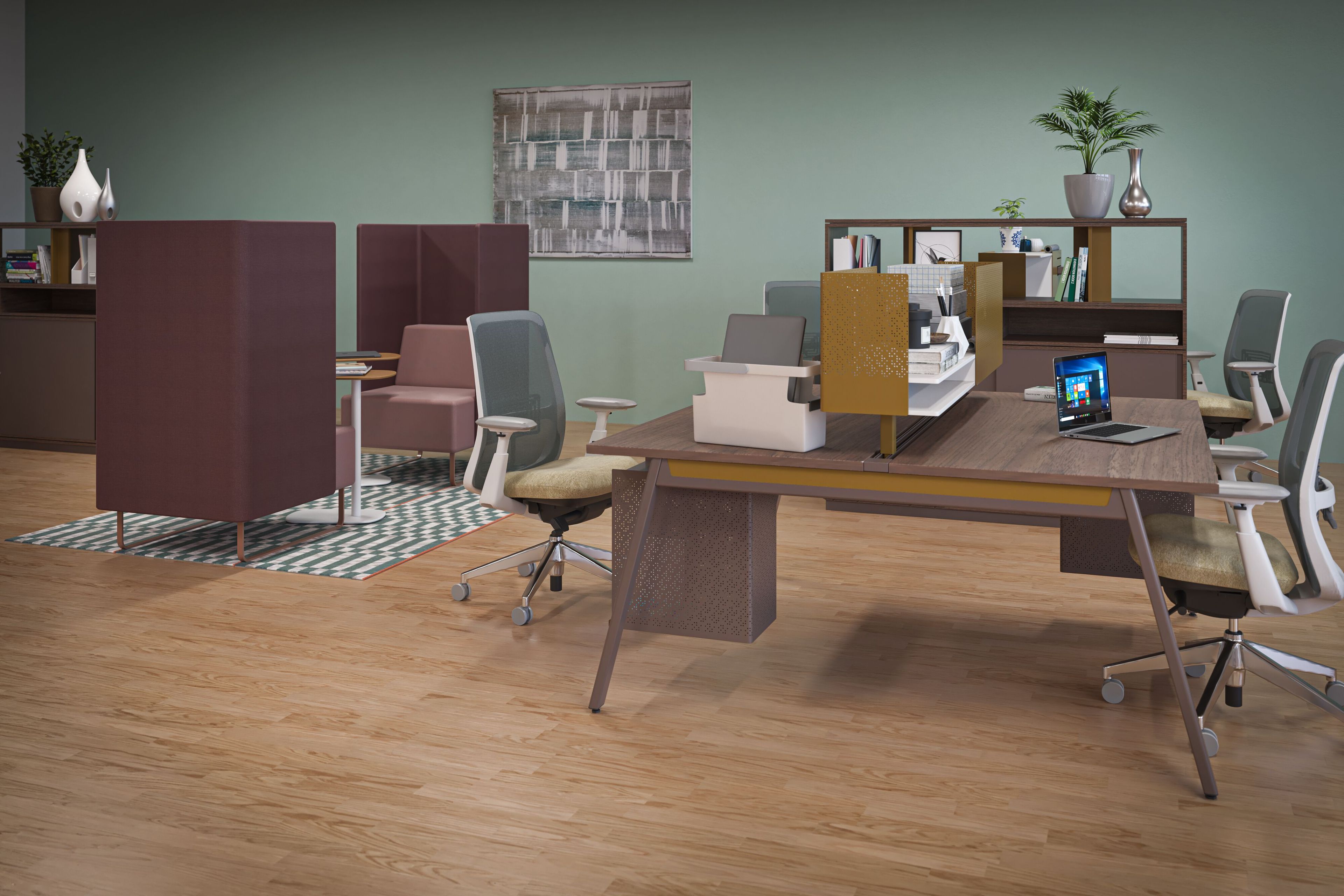 Многосекционная рабочая станция из меламина с разделительными панелями Haworth Intuity ARCH-00032295 - Вид №4