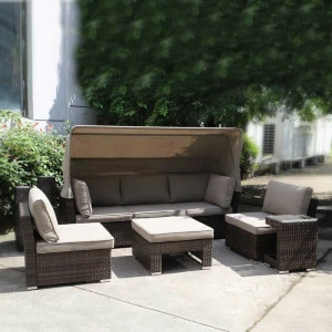 Мебель садовая из ротанга коричневая, кресла, диван и столик на 5 персон Asir-B AFINA  286088 Коричневый