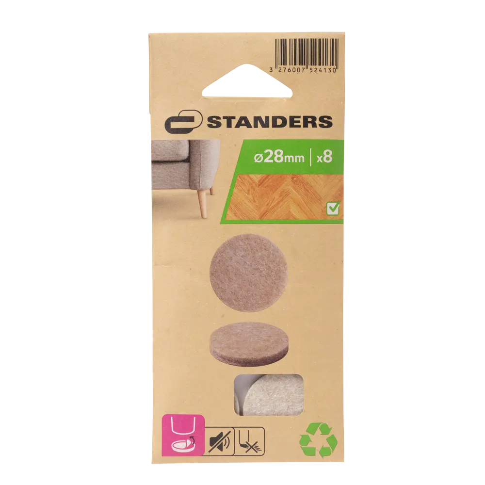 Накладки Standers 28 мм фетр цвет бежевый 8 шт. 85066271 STLM-2091064  - Вид №2