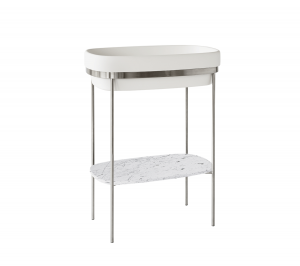 Ex.T RIBBON Отдельностоящая консоль из сатинированной стали с мраморным подносом com_EXLAVRIBBONSAT/MARMO