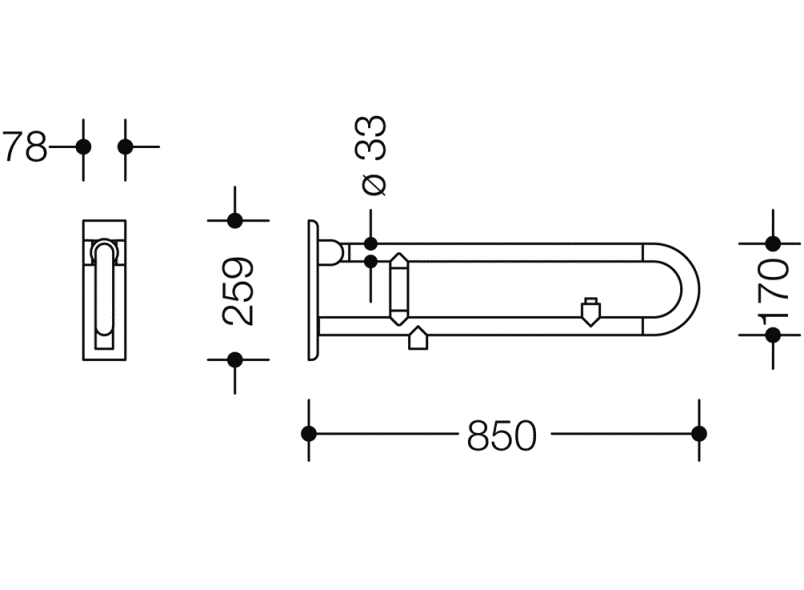 801.50.560 Откидная опорная рейка, поворотная, электронная версия, кнопка смыва HEWI Stützen  - Вид №1