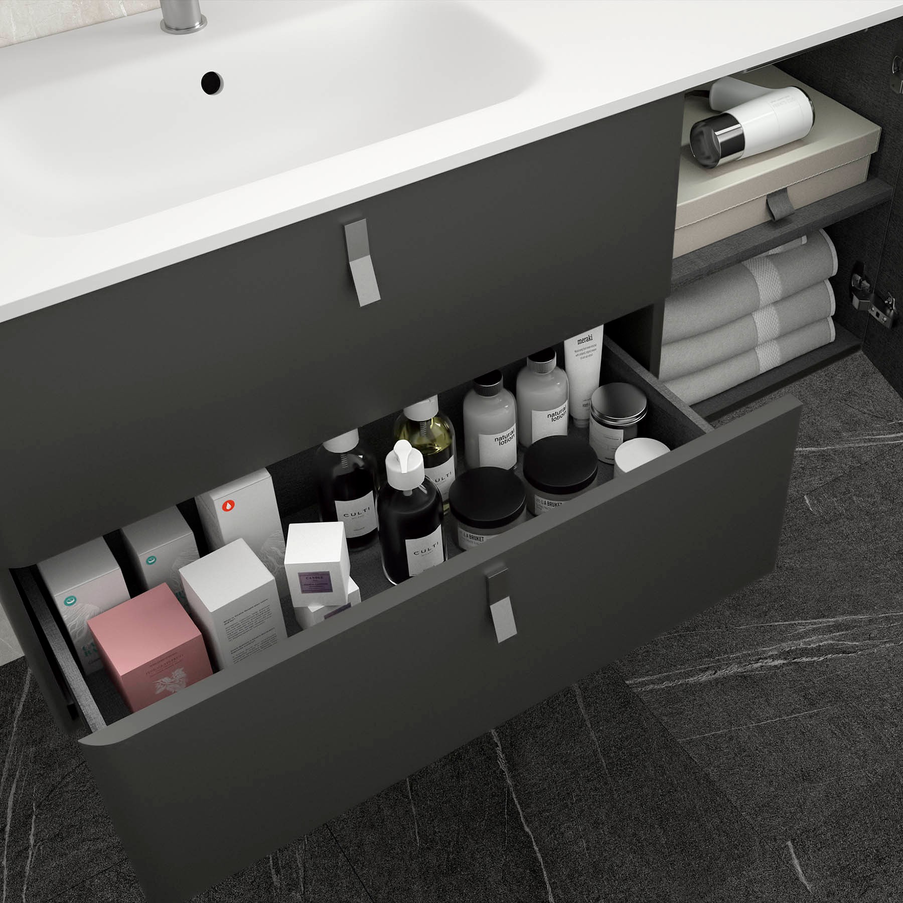 24603 SALGAR Мебель для умывальника UNIIQ 900 правая MATT ANTHRACITE 897 x 540 x 450 мм Матовый антрацит  - Вид №4