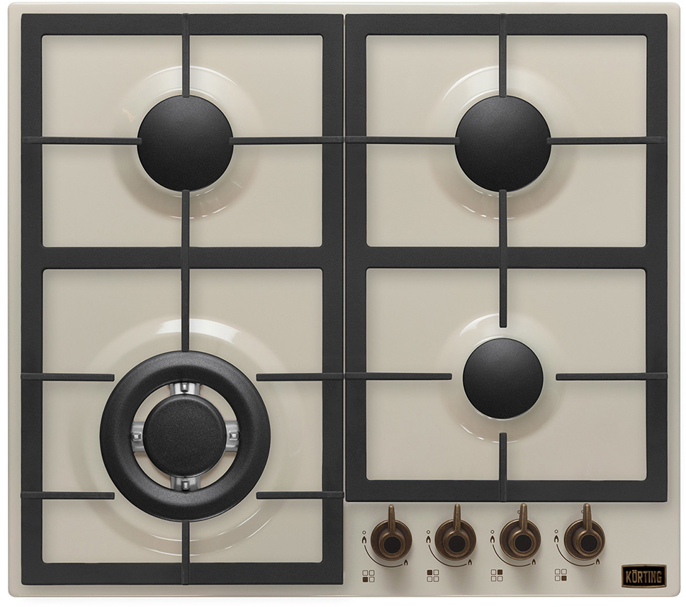 HG 665 CTRB Встраиваемые газовые панели / газ, calabria, 60x51 см, газовая, независимая, электроподжиг, газ-контроль, чугунные решетки, чугунный адаптер для wok-конфорки и адаптер для кофейника, слоновая кость, цвет ручек-бронза Korting Korting Retro Santreyd 