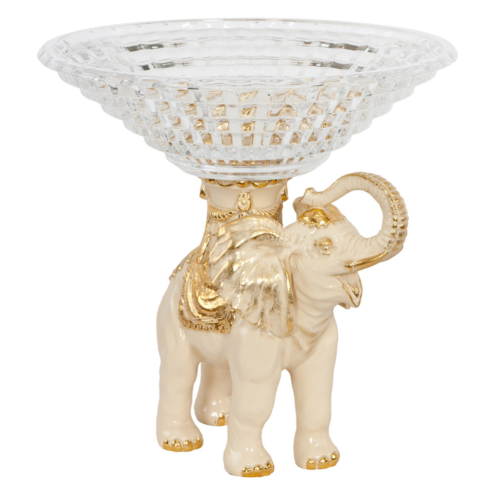 52077 BOGACHO Фруктовница-конфетница Слон Айрават Айвори мрамор / стекло  - Вид №3
