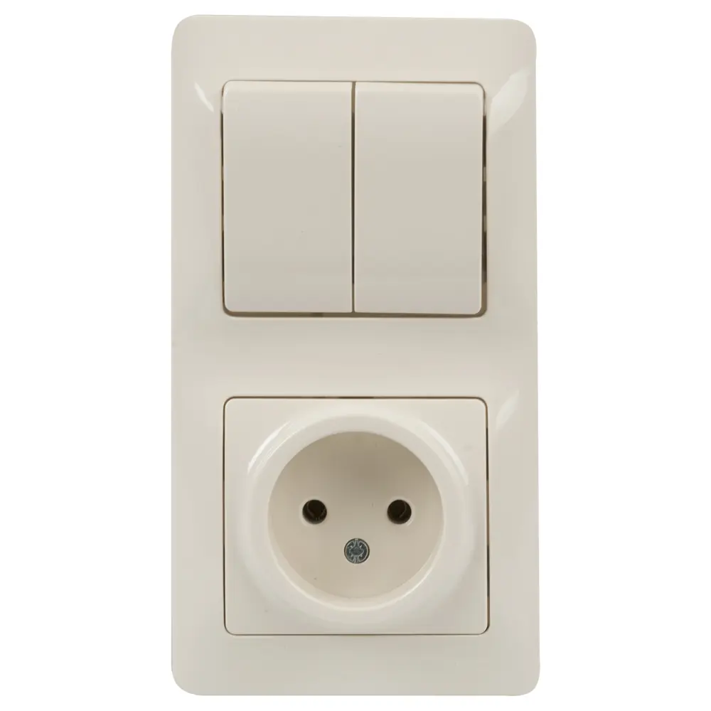 Блок выключатель с розеткой встраиваемый Schneider Electric Glossa 2 клавиши, без заземления, цвет бежевый 18189526 STLM-2152544