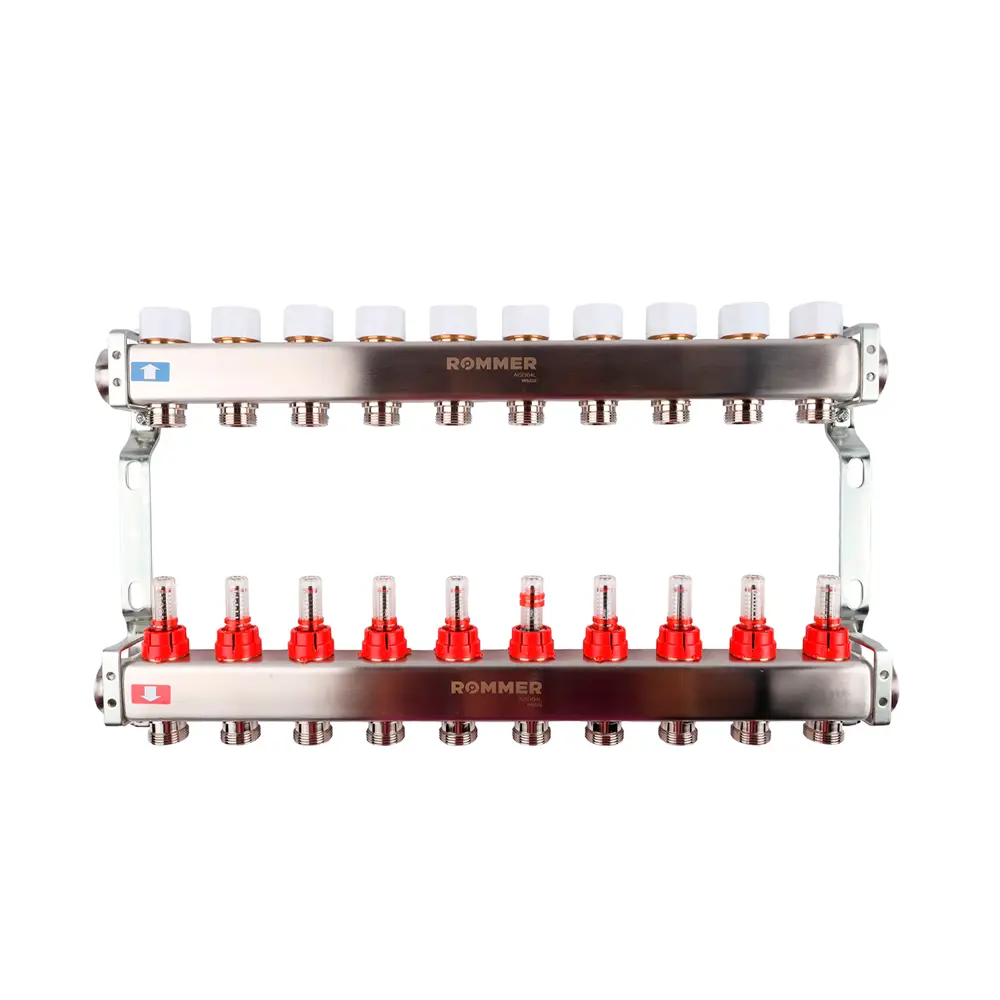 Коллектор Rommer для систем отопления 10 выходов с расходомерами 87956065 STLM-1520307