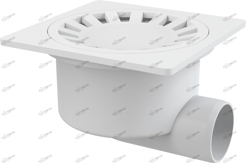 Сливной трап 150×150/50 мм боковой сток, решетка белая, гидрозатвор мокрый ALCAPLAST APV15
