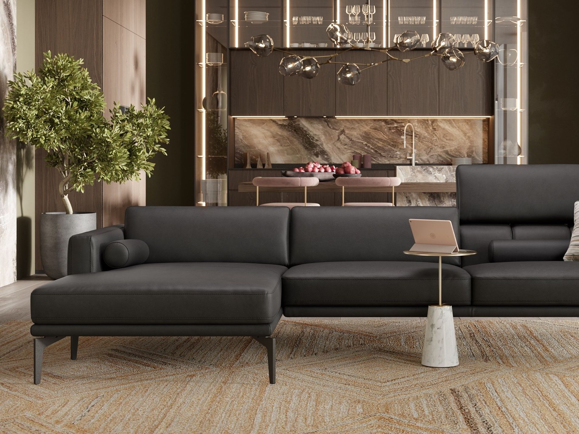 Кожаный диван с полуостровом Sofanella SALERNO ARCH-00087736 - Вид №1