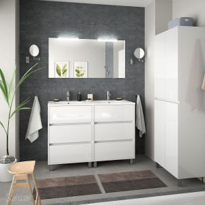 85146 SALGAR Комплект мебели для ванной ARENYS 1200 WHITE GLOSS LACQUERED + Раковина + Зеркало + Свет Глянцевый белый