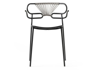 Металлический стул с подлокотниками с открытой спинкой