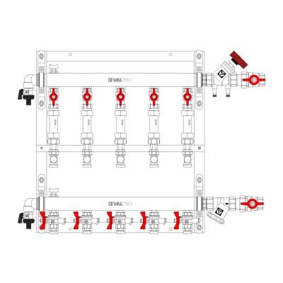 VT.GPM.05S04.R3 Узел этажный для поквартирного учета тепловой энергии Valtec 3/4", 3 вых., ввод справа  - Вид №8