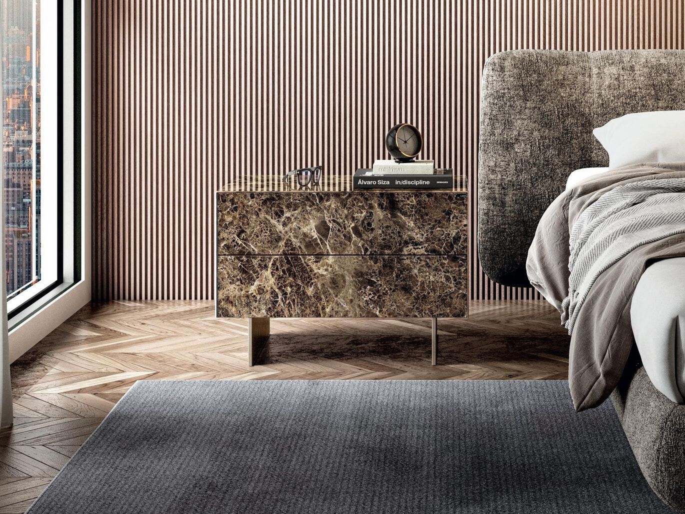 Прямоугольная стеклянная тумбочка с ящиками Lago ARCH-00072965