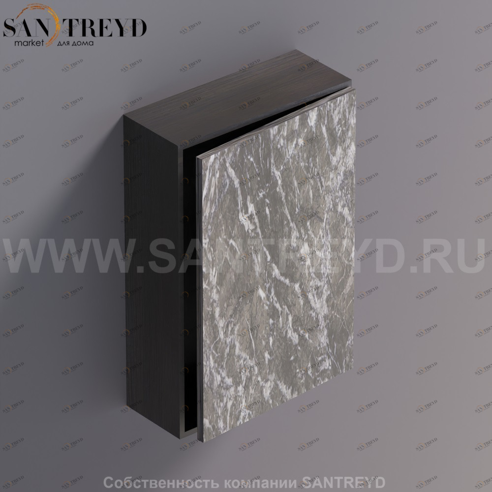 LIFT Модульный шкаф 60 см с правой дверью на доводчиках. Модули могут располагаться горизонтально и вертикально. Отделка: темный дуб и серый мрамор. AMOB051GCRWDX Agape