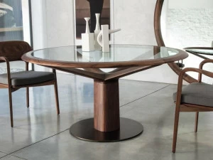 Porada Круглый стол из ореха со стеклянной столешницей Iron