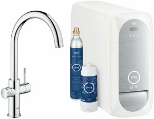Смеситель для кухни GROHE Blue Home с функциями фильтрации, охлаждения и газирования водопроводной воды (фильтр в комплекте), хром (31455000)