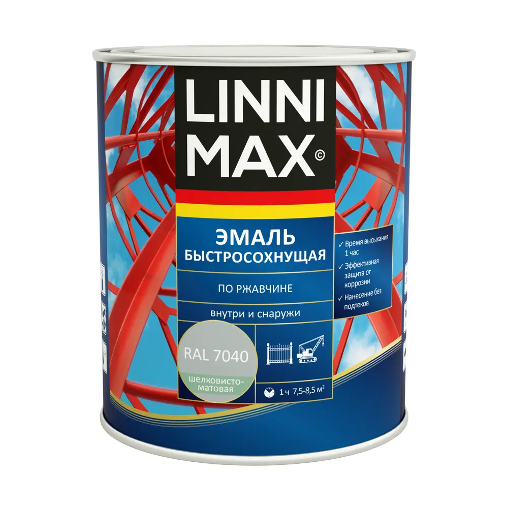Грунт-эмаль по ржавчине Linnimax Быстросохнущая шелковисто-матовая цвет серый 0.75 л STLM-2167483 - Вид №1