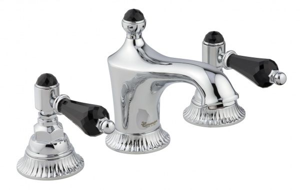 98033LCSWNEOR Смеситель The One для раковины на 3 отверстия. Черные кристаллы Swarovski, цвет золото EMMEVI