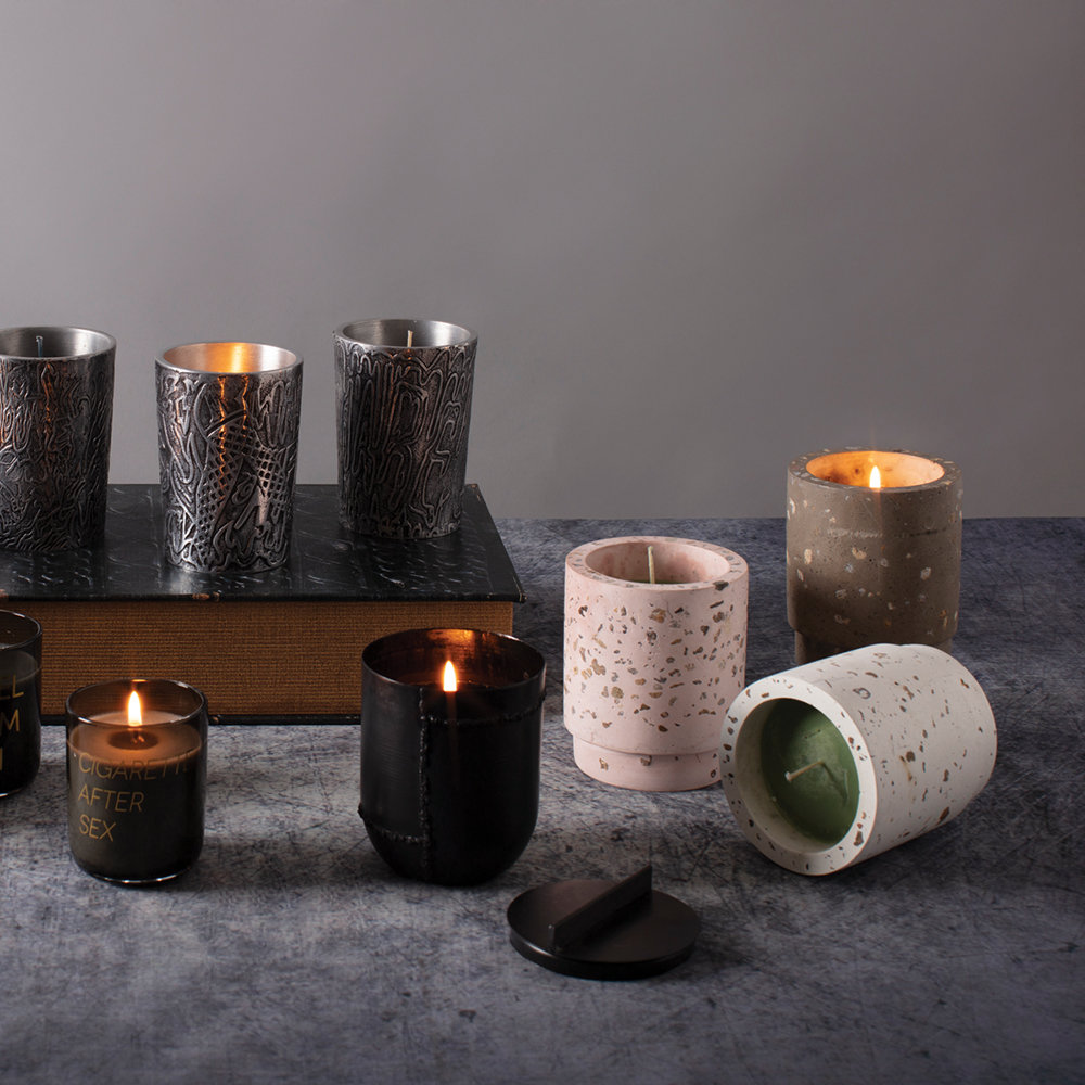 Свеча в подсвечнике из бетона 10,5х9 см серая Green Possessed Dark jungle SELETTI  00-3883347 Серый  - Вид №1