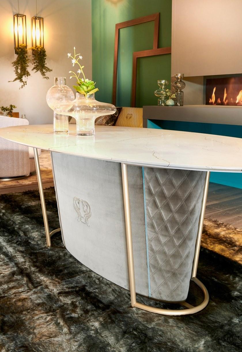 Former In Italia Овальный мраморный стол и основание со стеганой крышкой Brera sun-id-1452526 - Вид №1