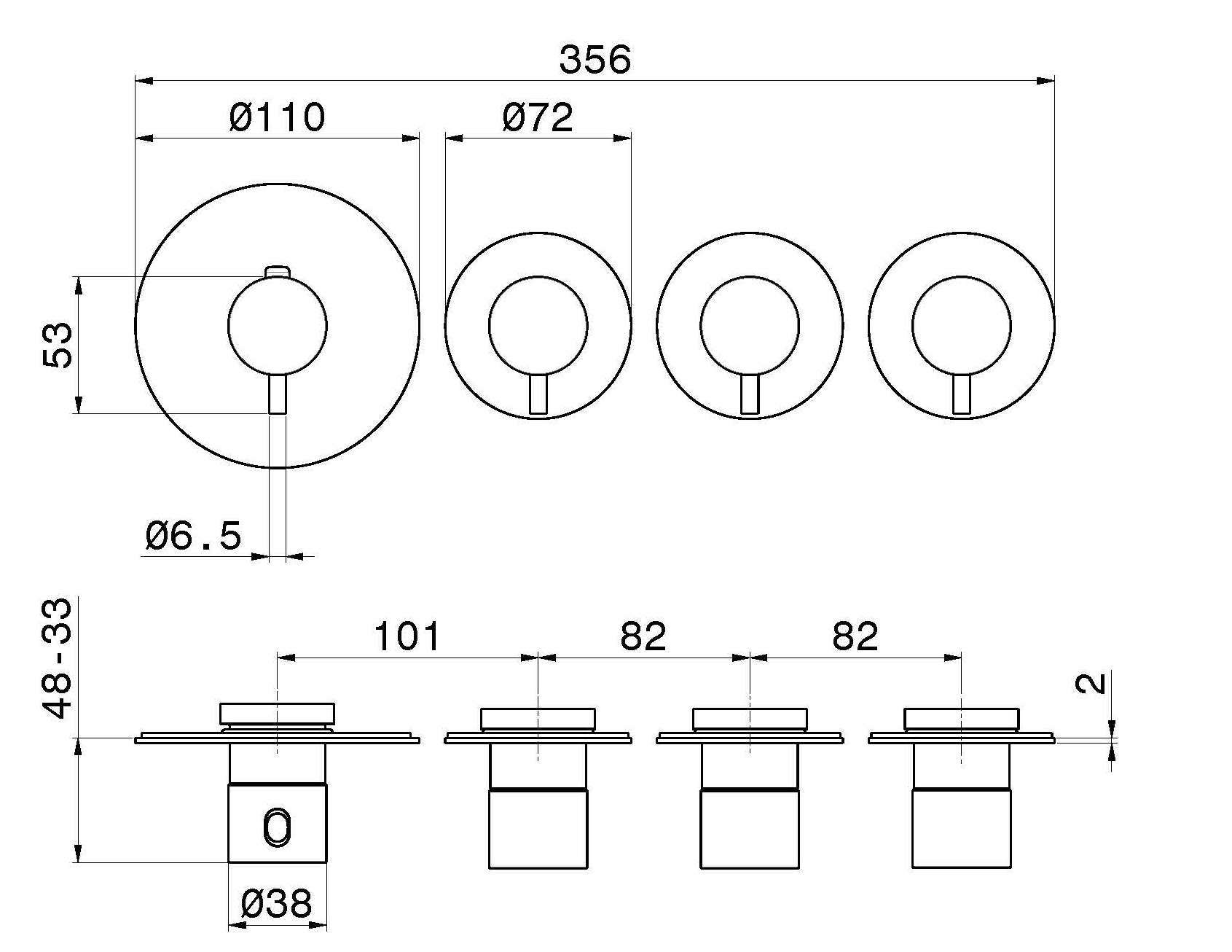 Термостатический смеситель для душа с 4 отверстиями Newform многофункциональные термостаты 3 выхода ARCH-00061300 - Вид №3