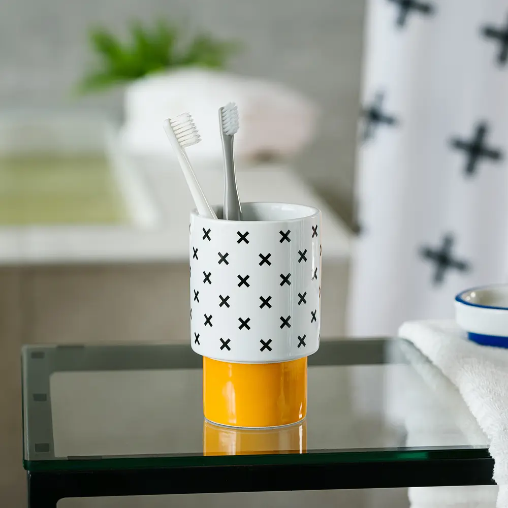 Стакан для зубных щёток Moroshka Memphis керамика цвет белый/жёлтый/чёрный STLM-2127792