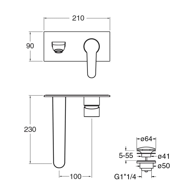 Металлический настенный смеситель для раковины с аэратором с пластиной CRISTINA Rubinetterie Новый День ARCH-00008105 - Вид №2