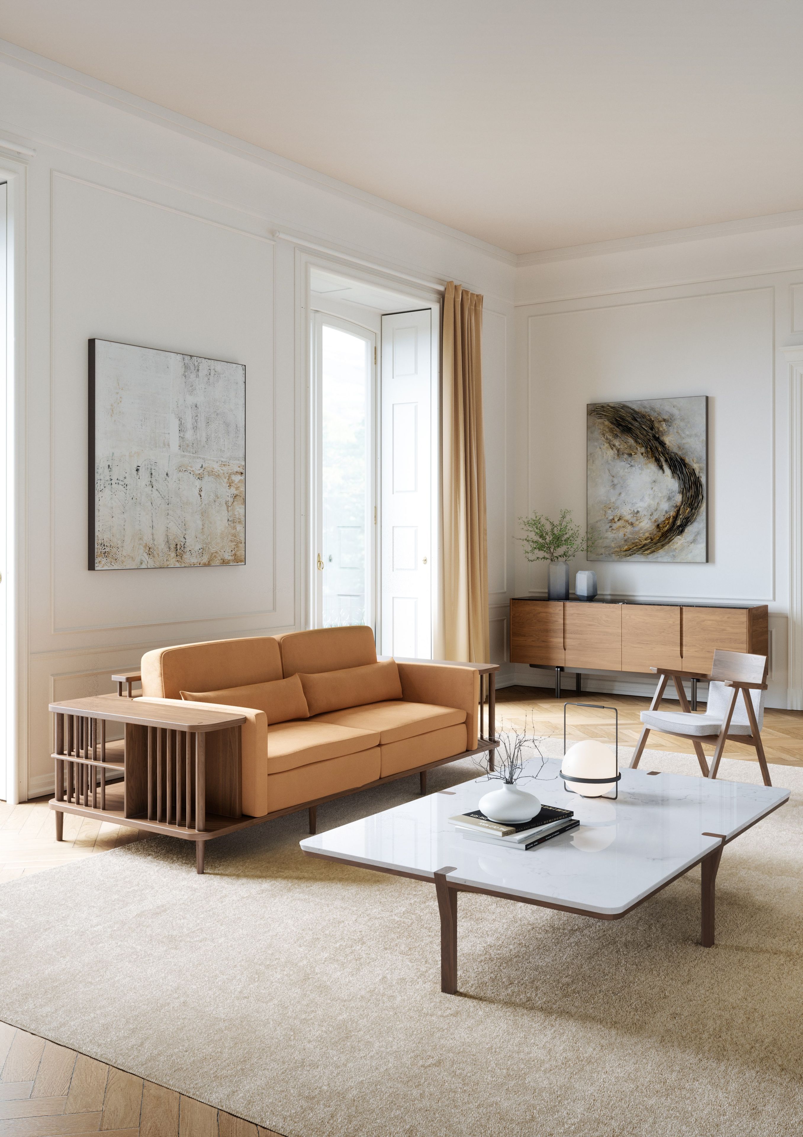 Прямоугольный низкий журнальный столик из мрамора и массива дерева Wewood CORNER ARCH-00069131 - Вид №3