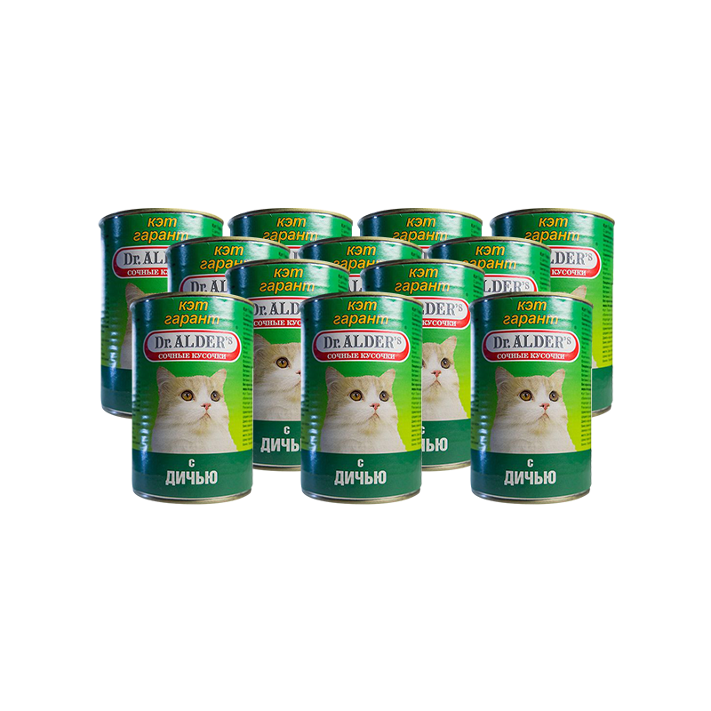 ПР0037893*24 Корм для кошек Cat Garant сочные кусочки в соусе, дичь конс. 415г (упаковка - 24 шт) Dr. ALDER`s 